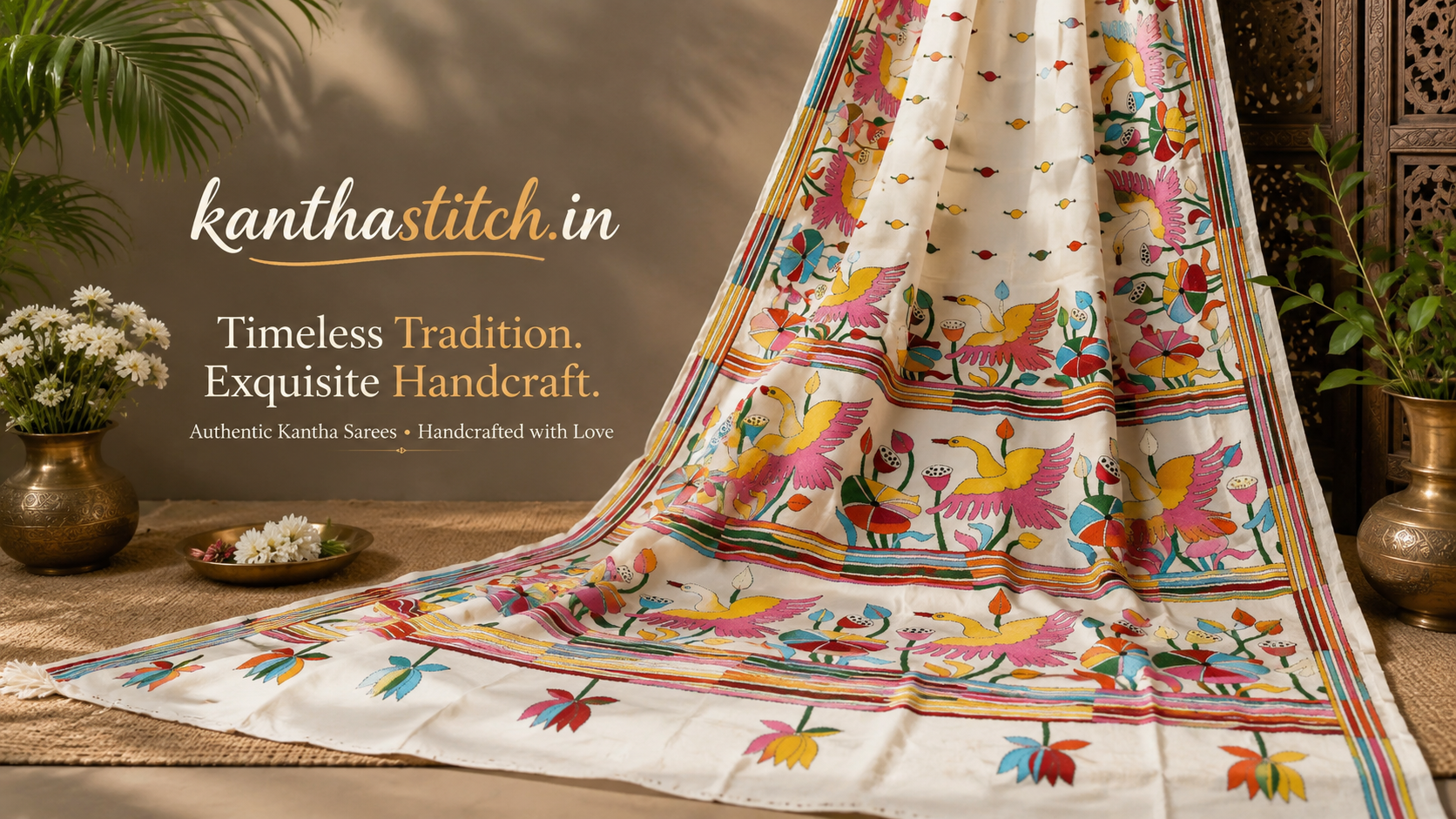 kantha stitch saree
